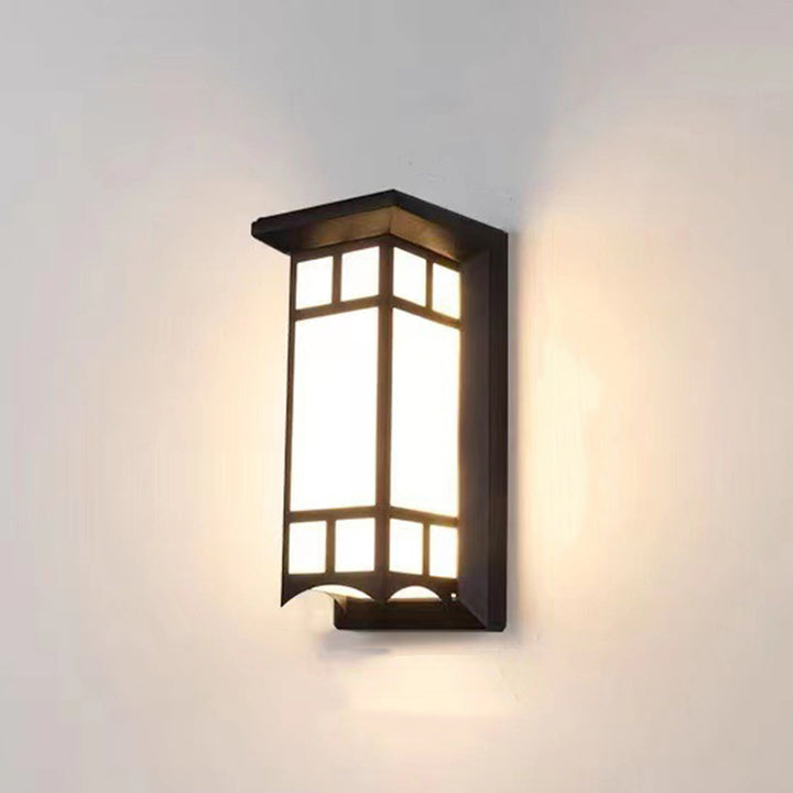 Applique Murale LED Rectangulaire Traditionnelle Chinoise Étanche en Aluminium et Acrylique Pour Terrasses Extérieures 