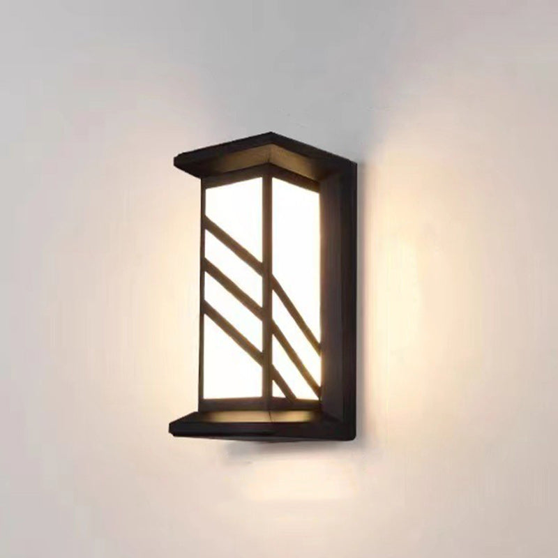 Applique Murale LED Rectangulaire Traditionnelle Chinoise Étanche en Aluminium et Acrylique Pour Terrasses Extérieures 