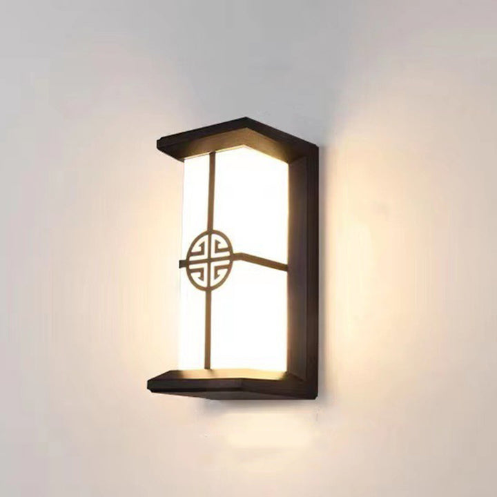 Applique Murale LED Rectangulaire Traditionnelle Chinoise Étanche en Aluminium et Acrylique Pour Terrasses Extérieures 