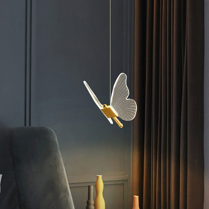 Lustre à LED en acrylique avec motif de papillon créatif contemporain pour chambre 