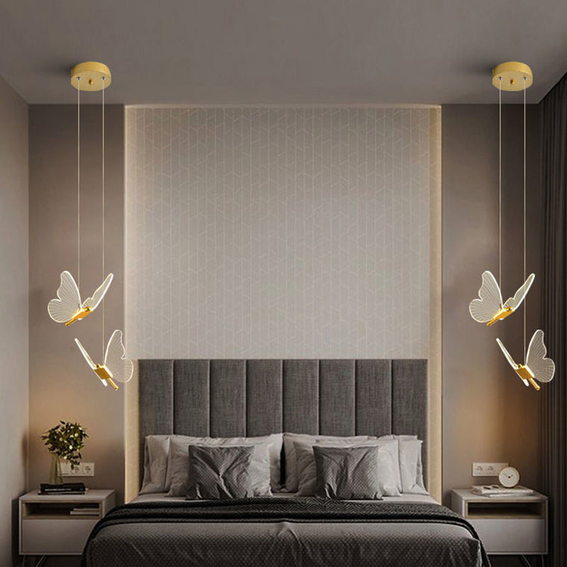 Lustre à LED en acrylique avec motif de papillon créatif contemporain pour chambre 