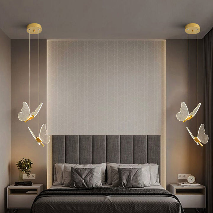 Lustre à LED en acrylique avec motif de papillon créatif contemporain pour chambre 