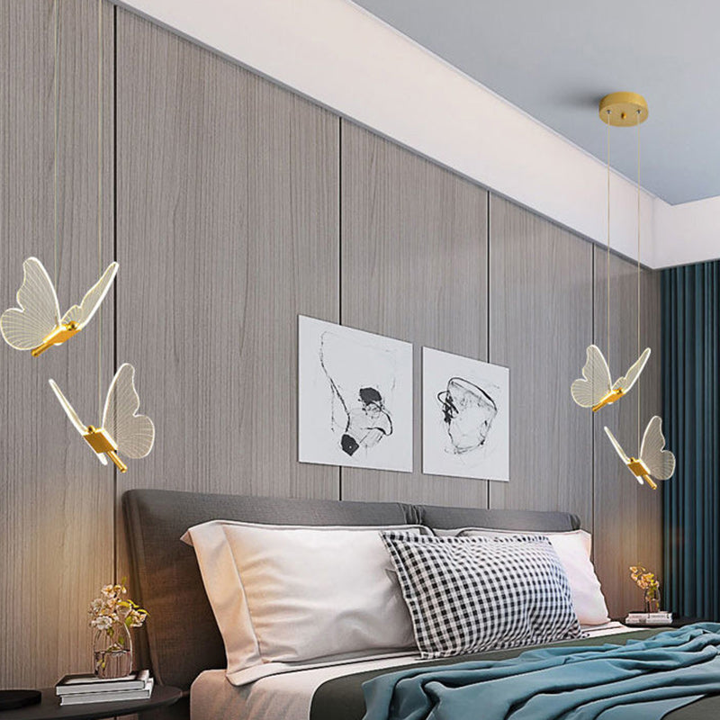 Lustre à LED en acrylique avec motif de papillon créatif contemporain pour chambre 