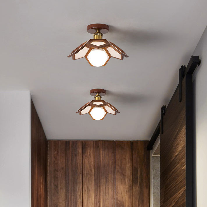 Luz de techo semiempotrada de 1 luz de hardware de madera maciza nórdica contemporánea Lotus para pasillos 