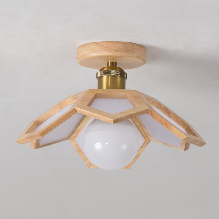 Luz de techo semiempotrada de 1 luz de hardware de madera maciza nórdica contemporánea Lotus para pasillos 