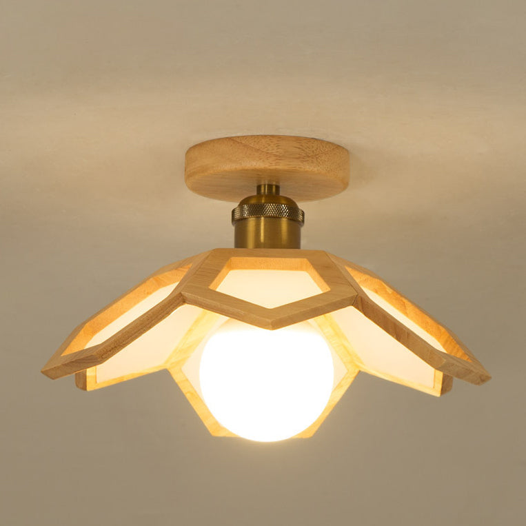 Luz de techo semiempotrada de 1 luz de hardware de madera maciza nórdica contemporánea Lotus para pasillos 