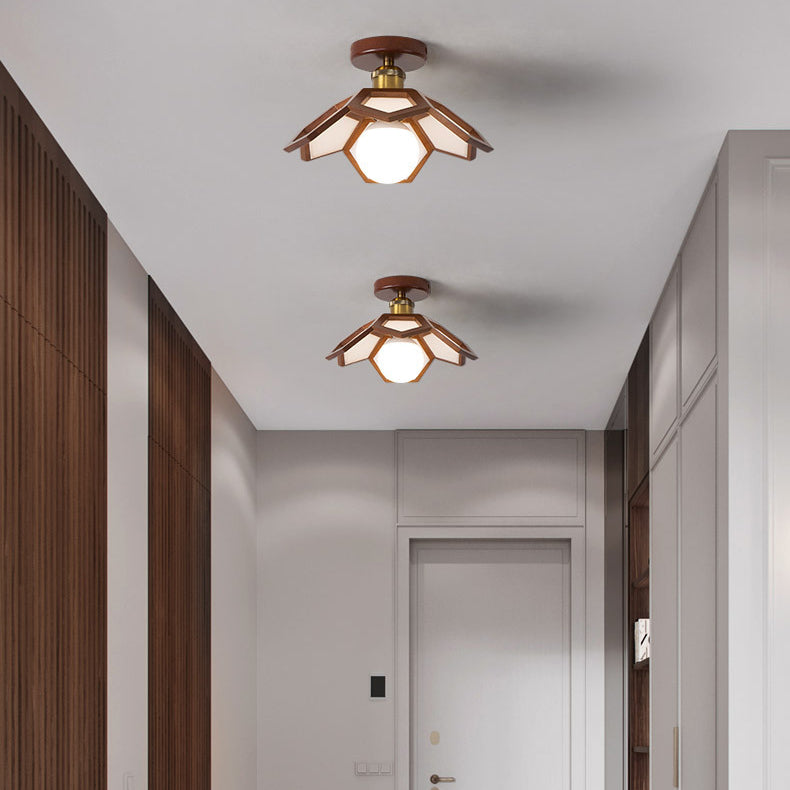 Luz de techo semiempotrada de 1 luz de hardware de madera maciza nórdica contemporánea Lotus para pasillos 