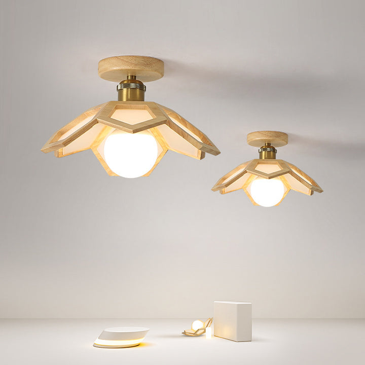 Luz de techo semiempotrada de 1 luz de hardware de madera maciza nórdica contemporánea Lotus para pasillos 