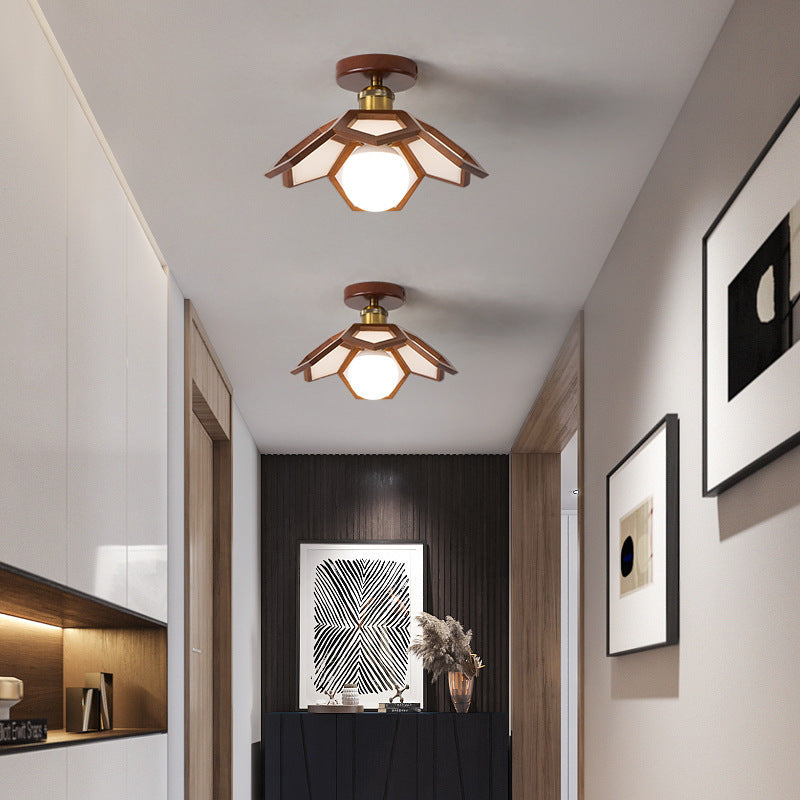Luz de techo semiempotrada de 1 luz de hardware de madera maciza nórdica contemporánea Lotus para pasillos 