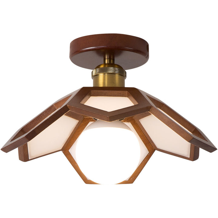 Luz de techo semiempotrada de 1 luz de hardware de madera maciza nórdica contemporánea Lotus para pasillos 