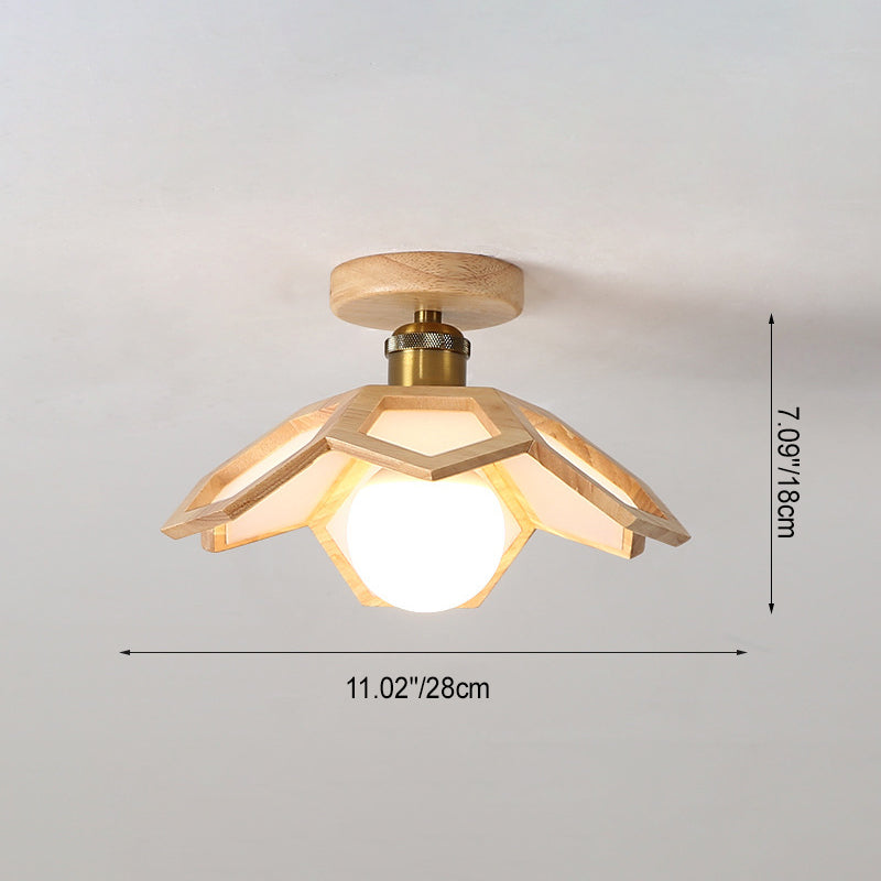Luz de techo semiempotrada de 1 luz de hardware de madera maciza nórdica contemporánea Lotus para pasillos 