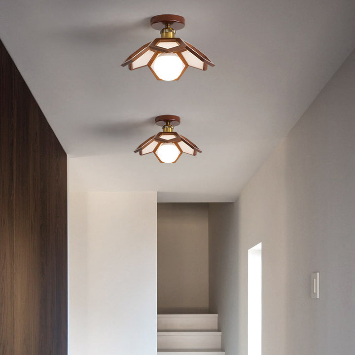 Luz de techo semiempotrada de 1 luz de hardware de madera maciza nórdica contemporánea Lotus para pasillos 