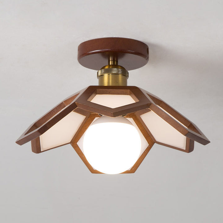 Luz de techo semiempotrada de 1 luz de hardware de madera maciza nórdica contemporánea Lotus para pasillos 