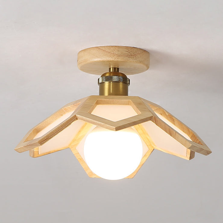Luz de techo semiempotrada de 1 luz de hardware de madera maciza nórdica contemporánea Lotus para pasillos 