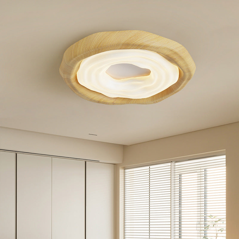 Zeitgenössische nordische Donut PE Holz Eisen LED Deckenleuchte für das Schlafzimmer 