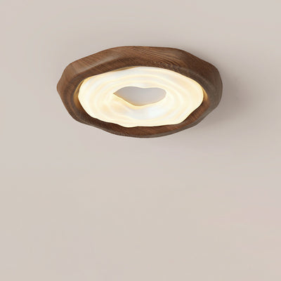 Zeitgenössische nordische Donut PE Holz Eisen LED Deckenleuchte für das Schlafzimmer 