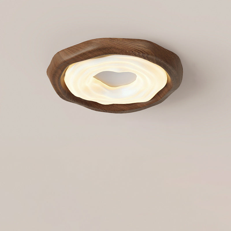 Zeitgenössische nordische Donut PE Holz Eisen LED Deckenleuchte für das Schlafzimmer 
