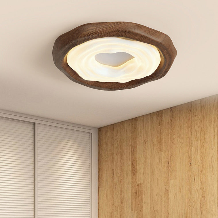 Zeitgenössische nordische Donut PE Holz Eisen LED Deckenleuchte für das Schlafzimmer 