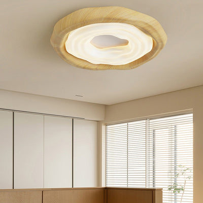Zeitgenössische nordische Donut PE Holz Eisen LED Deckenleuchte für das Schlafzimmer 