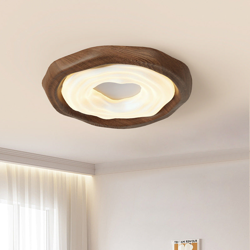 Zeitgenössische nordische Donut PE Holz Eisen LED Deckenleuchte für das Schlafzimmer 
