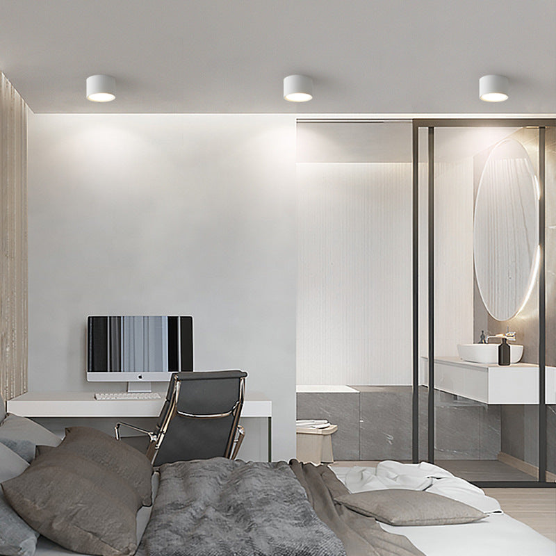Modern Minimalist Cylinder Aluminum Acrylic LED Flush Mount Ceiling Light For Hallways