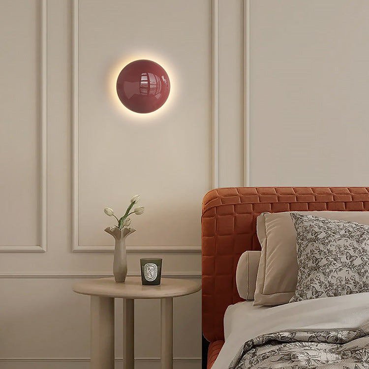 Modern Minimalist Round Bead Full Iron Lampshade LED Wall Sconce Lamp For Bedroom