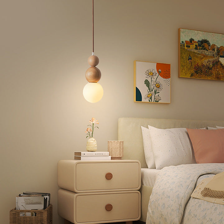 Contemporary Retro Beads Solid Wood Glass 1 - Light Pendant Light For Living Room
