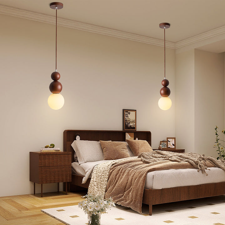 Contemporary Retro Beads Solid Wood Glass 1 - Light Pendant Light For Living Room
