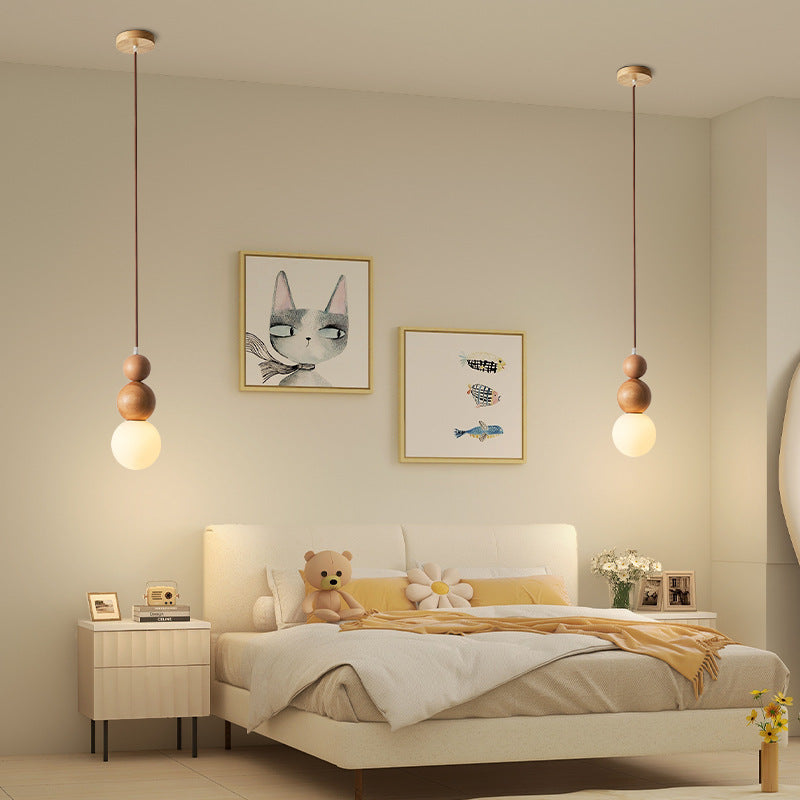 Contemporary Retro Beads Solid Wood Glass 1 - Light Pendant Light For Living Room