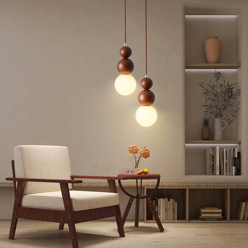 Contemporary Retro Beads Solid Wood Glass 1 - Light Pendant Light For Living Room