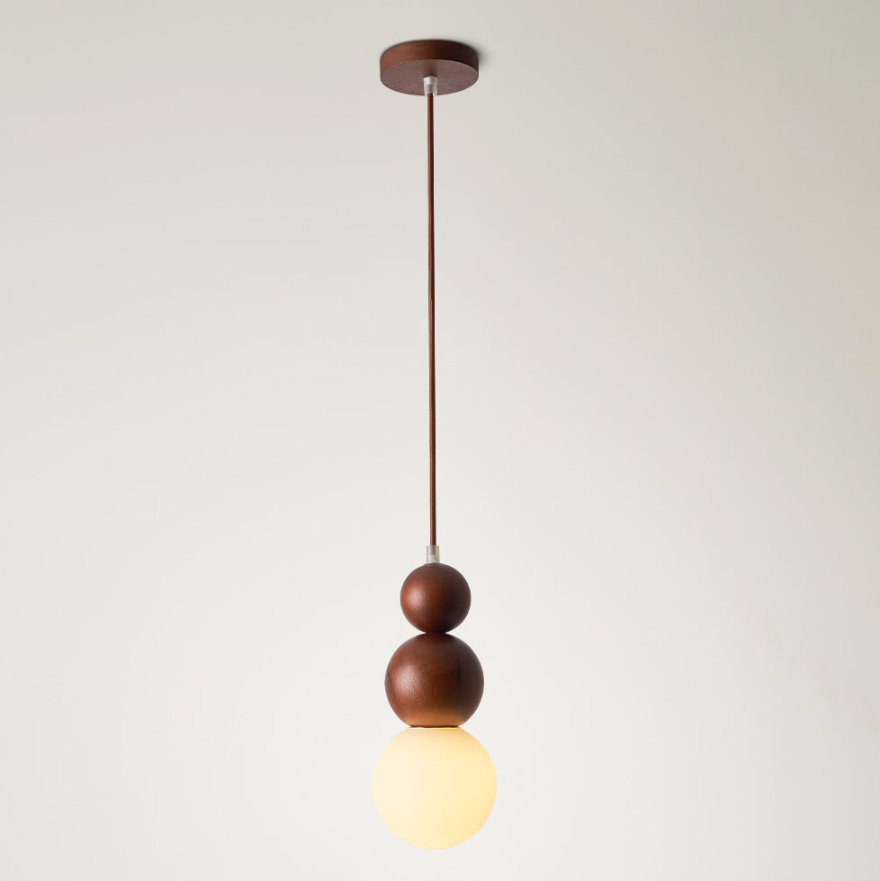 Contemporary Retro Beads Solid Wood Glass 1 - Light Pendant Light For Living Room