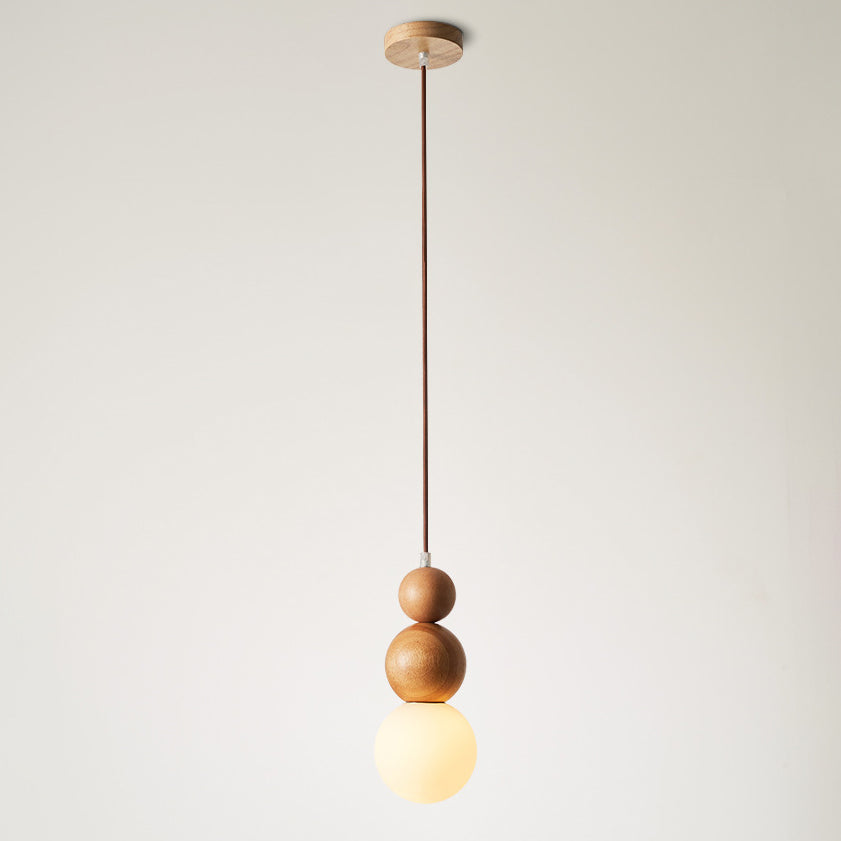 Contemporary Retro Beads Solid Wood Glass 1 - Light Pendant Light For Living Room