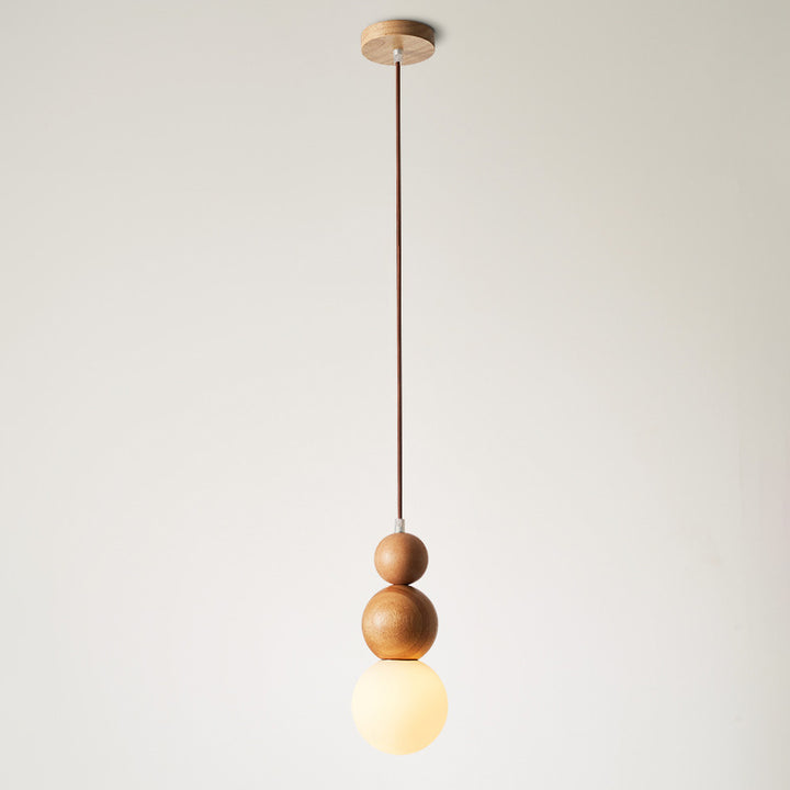 Contemporary Retro Beads Solid Wood Glass 1 - Light Pendant Light For Living Room