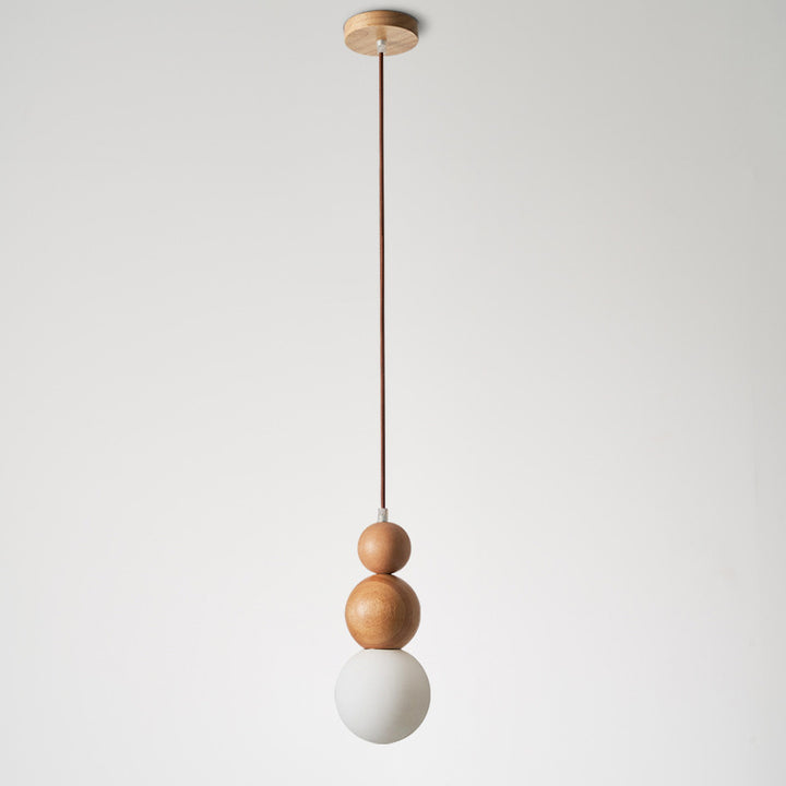 Contemporary Retro Beads Solid Wood Glass 1 - Light Pendant Light For Living Room