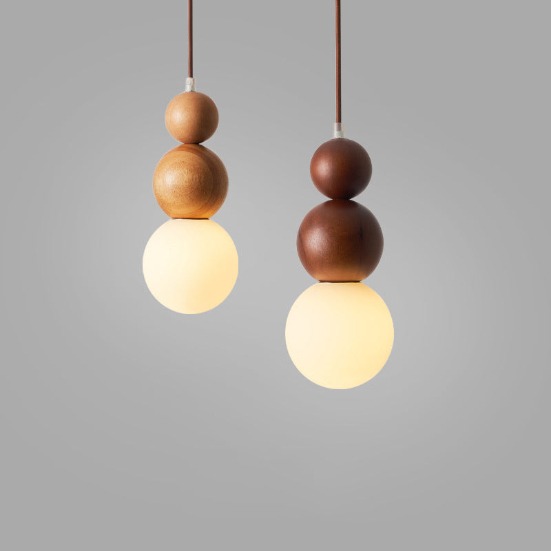 Contemporary Retro Beads Solid Wood Glass 1 - Light Pendant Light For Living Room