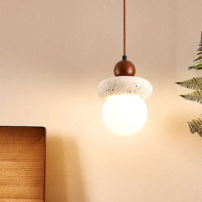 Suspension lumineuse traditionnelle japonaise en travertin jaune rond en PVC noyer 1 - Lumière pour chambre 