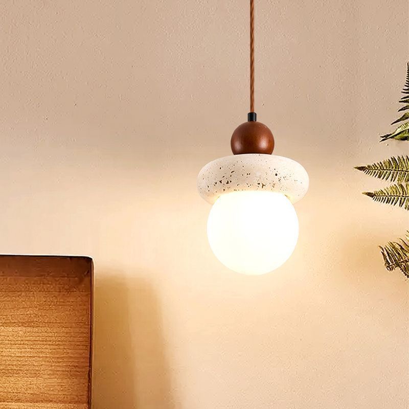 Suspension lumineuse traditionnelle japonaise en travertin jaune rond en PVC noyer 1 - Lumière pour chambre 