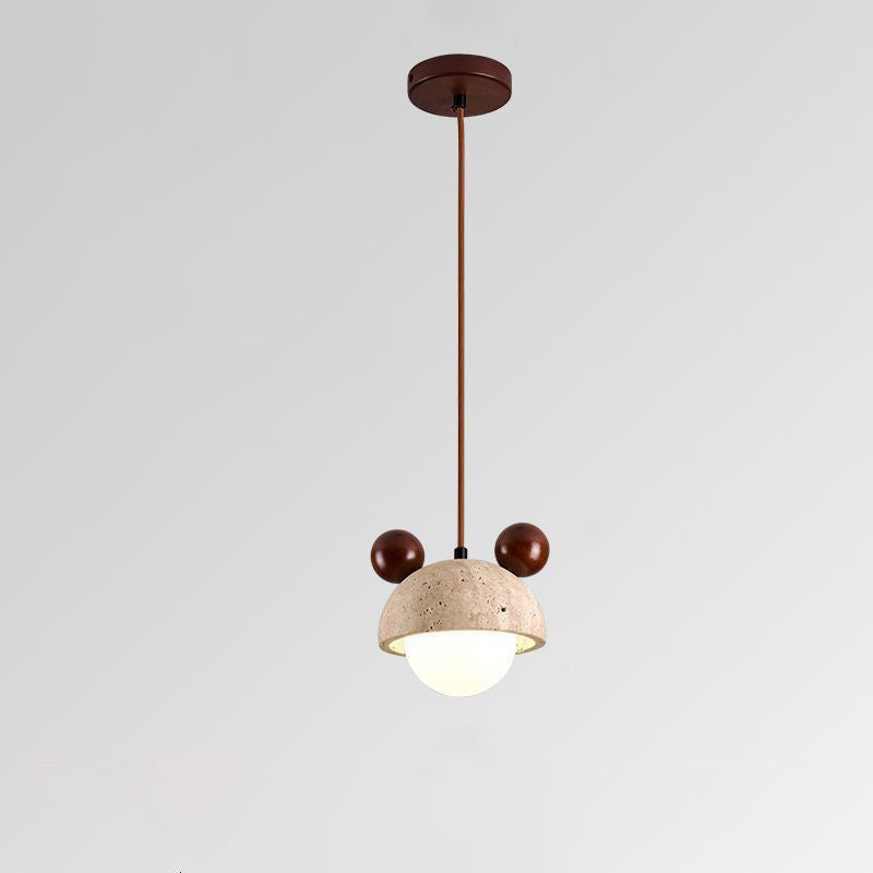 Suspension lumineuse traditionnelle japonaise en travertin jaune rond en PVC noyer 1 - Lumière pour chambre 
