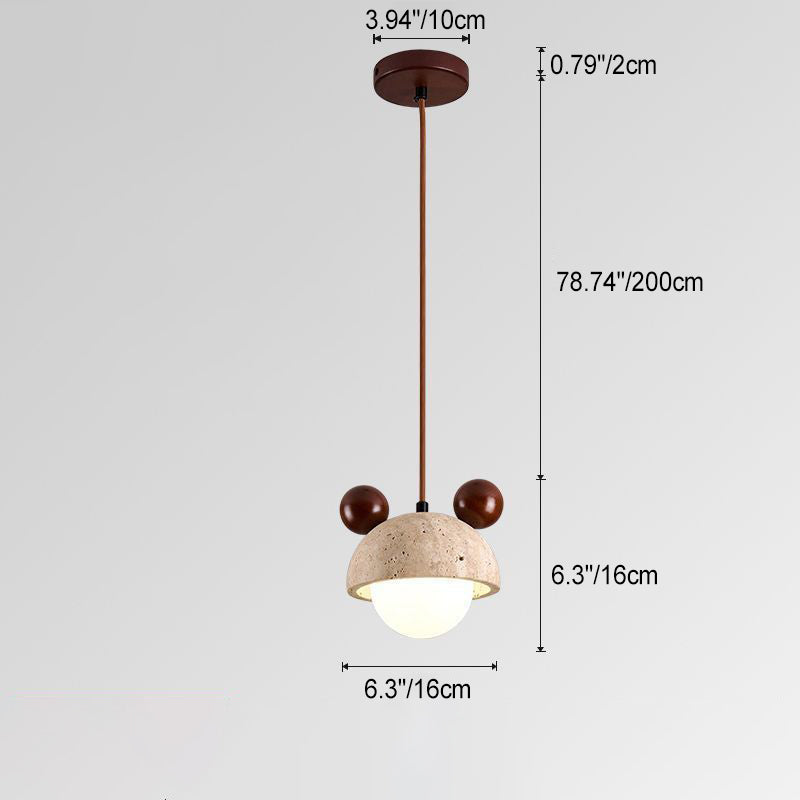 Suspension lumineuse traditionnelle japonaise en travertin jaune rond en PVC noyer 1 - Lumière pour chambre 