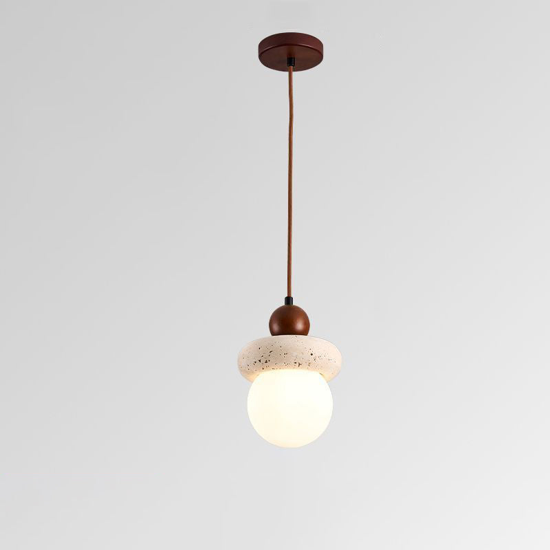 Suspension lumineuse traditionnelle japonaise en travertin jaune rond en PVC noyer 1 - Lumière pour chambre 