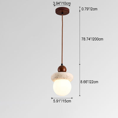 Suspension lumineuse traditionnelle japonaise en travertin jaune rond en PVC noyer 1 - Lumière pour chambre 