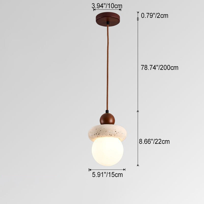 Suspension lumineuse traditionnelle japonaise en travertin jaune rond en PVC noyer 1 - Lumière pour chambre 