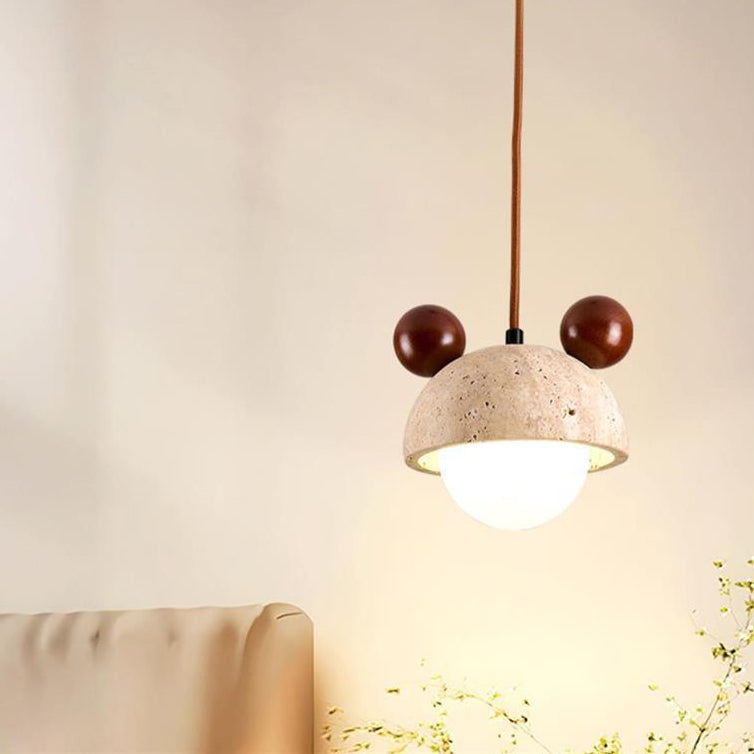 Suspension lumineuse traditionnelle japonaise en travertin jaune rond en PVC noyer 1 - Lumière pour chambre 