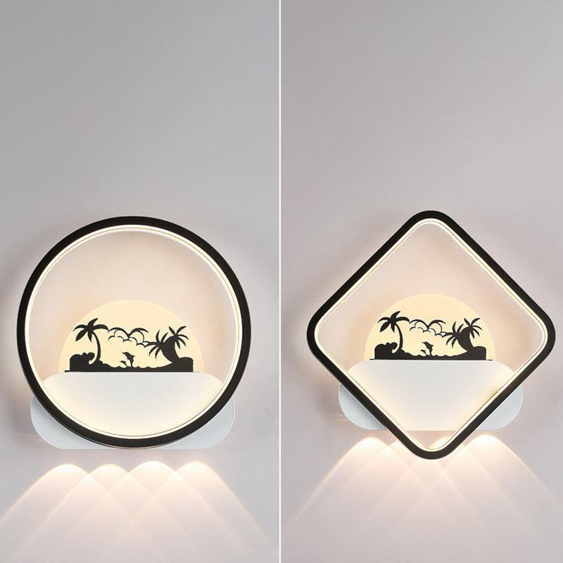 Moderne Einfachheit Rundes Quadrat Muster Silikon Eisen Acryl LED Wandleuchte für Schlafzimmer 