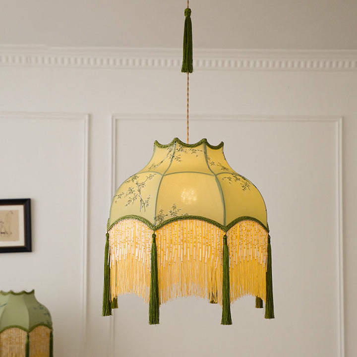 Tissu de broderie chinoise traditionnelle en laiton 1 - Suspension lumineuse pour salon 