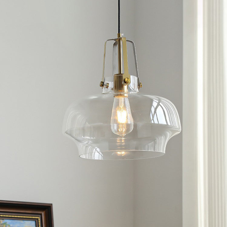 Zeitgenössische Retro-Transparente Hardware Glas Eisen 1 - Licht Pendelleuchte Für Wohnzimmer 