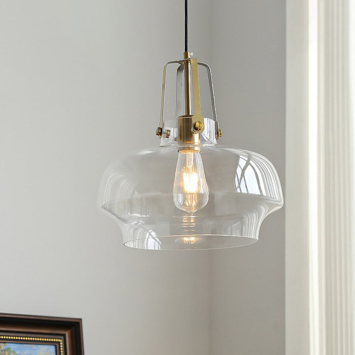 Zeitgenössische Retro-Transparente Hardware Glas Eisen 1 - Licht Pendelleuchte Für Wohnzimmer 