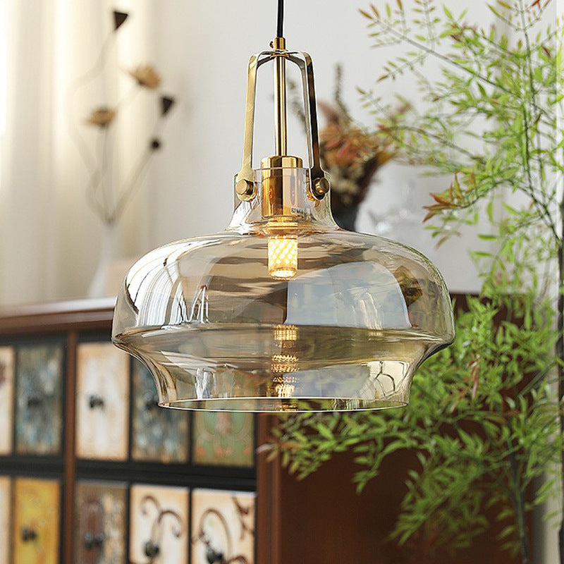 Zeitgenössische Retro-Transparente Hardware Glas Eisen 1 - Licht Pendelleuchte Für Wohnzimmer 