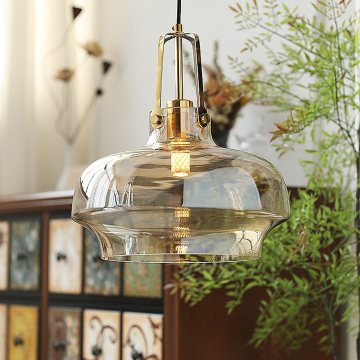 Zeitgenössische Retro-Transparente Hardware Glas Eisen 1 - Licht Pendelleuchte Für Wohnzimmer 