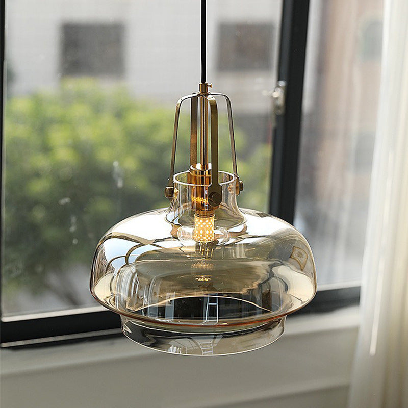 Zeitgenössische Retro-Transparente Hardware Glas Eisen 1 - Licht Pendelleuchte Für Wohnzimmer 